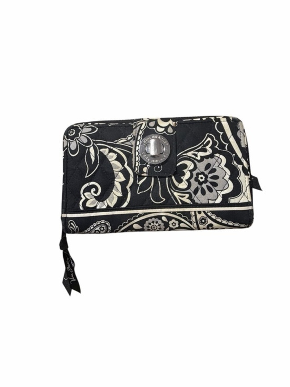 Vera Bradley Black and Cream Floral Quilted Zip Wallet